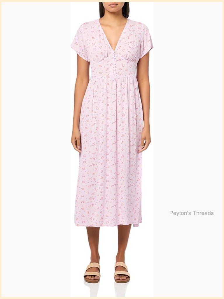 Viscose V-Neck Midi Dress With Cap Sleeves